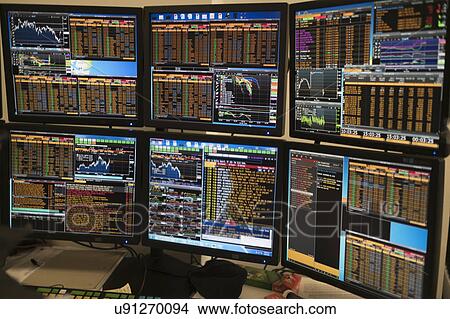 Picture - Arrangement of computer monitors. Fotosearch