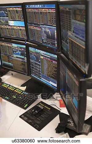 Stock Image - Arrangement of computer monitors. Fotosearch