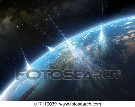 Artwork of Cosmic Rays Hitting Earth View Large Photo Image Stock Photo - Artwork of Cosmic Rays Hitting Earth. Fotosearch