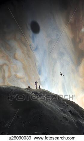 Stock Photo - Artwork of humans exploring Amalthea. Fotosearch