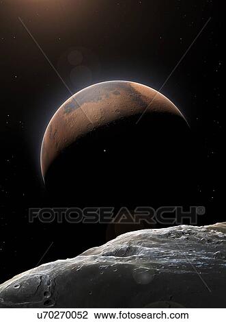 Stock Image - Artwork of Mars and Deimos. Fotosearch