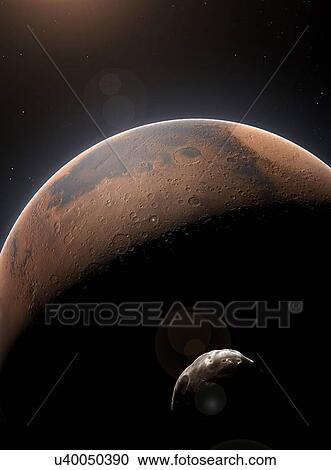 Artwork of Mars and Phobos View Large Photo Image Stock Image - Artwork of Mars and Phobos. Fotosearch