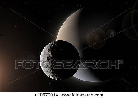 Picture - Artwork of Saturn and Mimas. Fotosearch