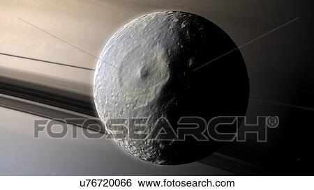 Stock Photograph - Artwork of Saturn and Mimas. Fotosearch