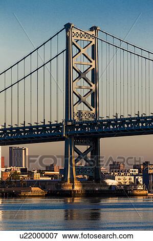 Stock Photo - Ben Franklin Bridge over Delaware River at sunrise. Fotosearch