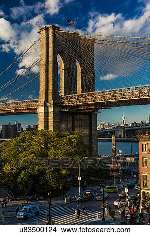 Picture - Brooklyn Bridge at sunset, NY NY - in black and white. Fotosearch