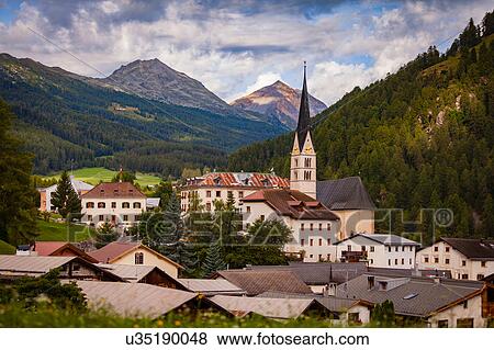 Stock Photo - Church and rooftops of Santa Maria village, South Tyrol, Italy. Fotosearch