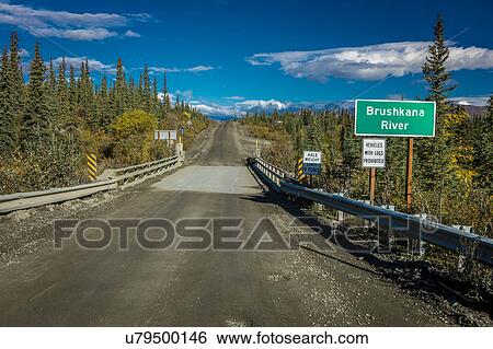 Denali Highway, Route 8, bridge crosses Brushkana River, Alaska, View Large Photo Image Stock Photograph - Denali Highway, Route 8, bridge crosses Brushkana River, Alaska, . Fotosearch