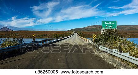 Stock Photography - Denali Highway, Route 8, bridge crosses Susitna River, Alaska, . Fotosearch
