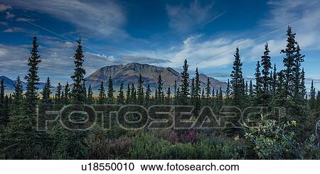 Stock Image - Denali Highway, Route 8, offers views of Mt. Deborah, Mnt. Hess Mountain, & Mt. Hayes Alaska, Alaska. Fotosearch