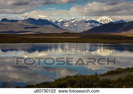 Stock Image - Denali Highway, Route 8, offers views of Mt. Deborah, Mnt. Hess Mountain, & Mt. Hayes Alaska, Alaska. Fotosearch