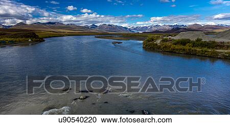 Stock Image - Denali Highway, Route 8, offers views of Mt. Deborah, Mnt. Hess Mountain, & Mt. Hayes Alaska, Alaska. Fotosearch