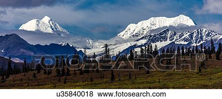 Stock Photo - Denali Highway, Route 8, offers views of Mt. Deborah, Mnt. Hess Mountain, & Mt. Hayes Alaska, Alaska. Fotosearch