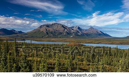 Stock Photo - Denali Highway, Route 8, offers views of Mt. Deborah, Mnt. Hess Mountain, & Mt. Hayes Alaska, Alaska. Fotosearch