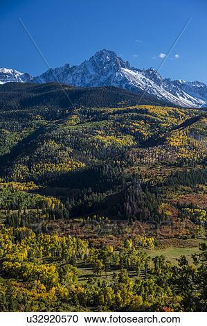 Stock Image - Double RL Ranch near Ridgway, Colorado USA with the Sneffels Range in the San Juan Mountains. Fotosearch