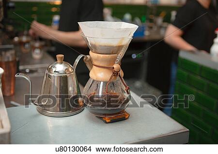 Picture - Filter coffee preparing on cafe counter. Fotosearch