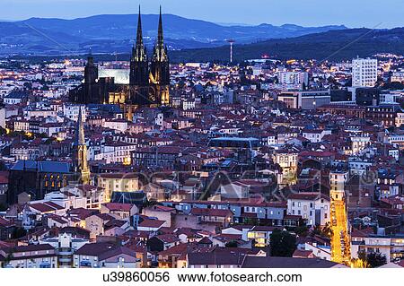 France, Auvergne-Rhone-Alpes, Clermont-Ferrand, Cityscape at dusk View Large Photo Image Stock Photograph - France, Auvergne-Rhone-Alpes, Clermont-Ferrand, Cityscape at dusk. Fotosearch
