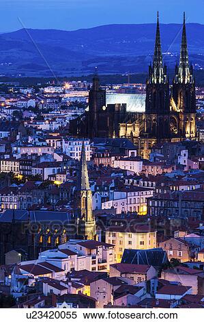 France, Auvergne-Rhone-Alpes, Clermont-Ferrand, Cityscape at dusk View Large Photo Image Stock Photography - France, Auvergne-Rhone-Alpes, Clermont-Ferrand, Cityscape at dusk. Fotosearch