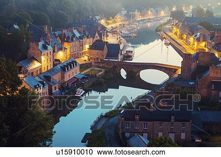 France, Brittany, Dinan, Cityscape with river at dawn View Large Photo Image Stock Image - France, Brittany, Dinan, Cityscape with river at dawn. Fotosearch
