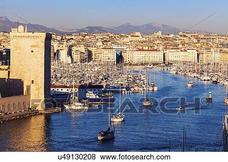 France, Provence-Alpes-Cote d'Azur, Marseille, Cityscape with Vieux port - Old Port View Large Photo Image Stock Photo - France, Provence-Alpes-Cote d'Azur, Marseille, Cityscape with Vieux port - Old Port. Fotosearch