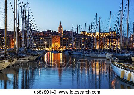 France, Provence-Alpes-Cote d'Azur, Marseille, Vieux port - Old Port at dusk View Large Photo Image Stock Photo - France, Provence-Alpes-Cote d'Azur, Marseille, Vieux port - Old Port at dusk. Fotosearch