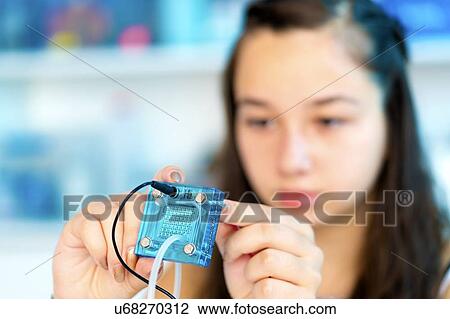 Girl testing proton exchange membrane cell View Large Photo Image Stock Image - Girl testing proton exchange membrane cell. Fotosearch
