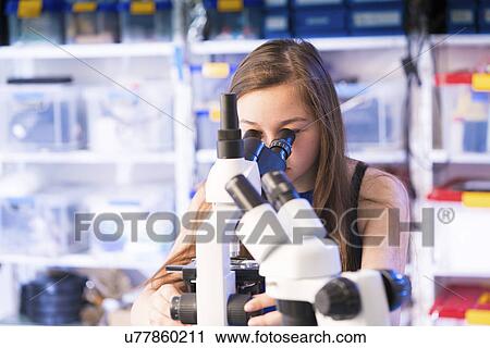 Girl using microscope View Large Photo Image Stock Image - Girl using microscope. Fotosearch