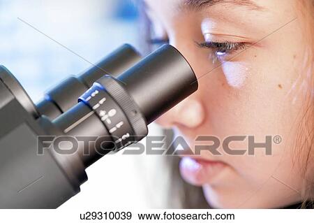 Girl using microscope View Large Photo Image Stock Photo - Girl using microscope. Fotosearch
