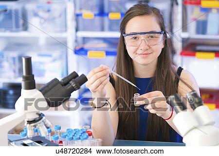 Picture - Girl using pipette. Fotosearch