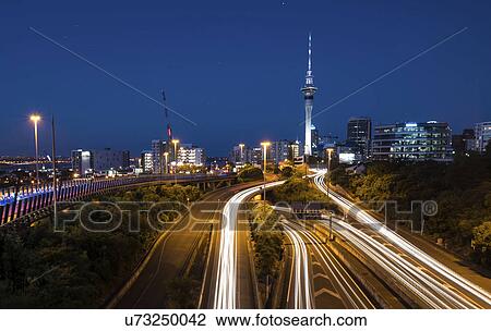 Main road with light trails, Aukland, New Zealand View Large Photo Image Stock Image - Main road with light trails, Aukland, New Zealand. Fotosearch