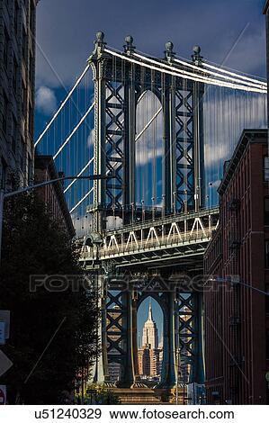 Manhattan Bridge frames Empire State Building, NY NY View Large Photo Image Stock Photo - Manhattan Bridge frames Empire State Building, NY NY. Fotosearch