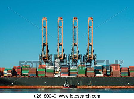Stock Image - Modern container terminals at Maasvlakte, Rotterdam harbour, Netherlands. Fotosearch