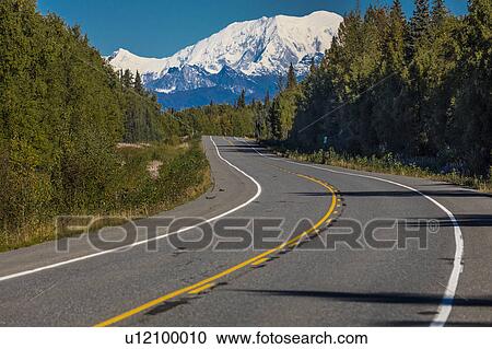 Stock Image - Mount Denali from George Parks Highway, Route 3, Alaska. Fotosearch