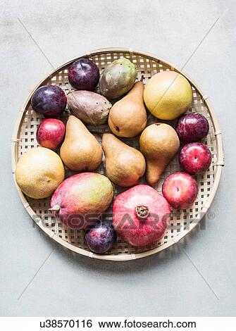 Overhead view of a bowl of fresh fruit View Large Photo Image Stock Photograph - Overhead view of a bowl of fresh fruit. Fotosearch