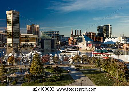 Panoramic view of Baltimore Inner Harbour, Maryland - shot from Federal Park Hill View Large Photo Image Stock Image - Panoramic view of Baltimore Inner Harbour, Maryland - shot from Federal Park Hill. Fotosearch