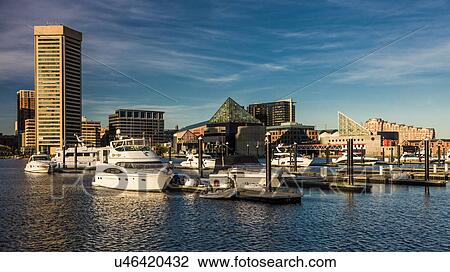 Stock Image - Panoramic view of Baltimore Inner Harbour, Maryland. Fotosearch