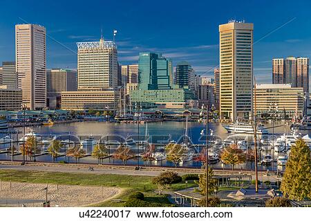 Panoramic view of Baltimore Inner Harbour, Maryland - shot from Federal Park Hill View Large Photo Image Stock Photo - Panoramic view of Baltimore Inner Harbour, Maryland - shot from Federal Park Hill. Fotosearch