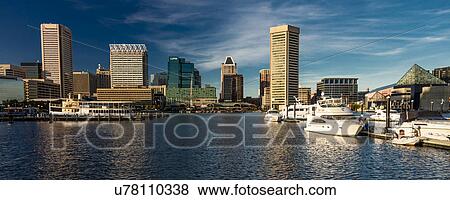 Stock Photo - Panoramic view of Baltimore Inner Harbour, Maryland. Fotosearch
