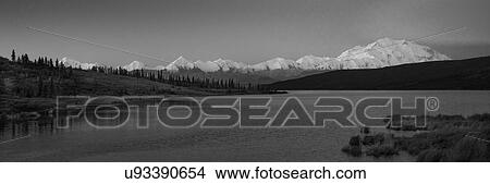 Picture - Panoramic view of Mount Denali, previously known as McKinley from Wonder Lake, Denali National Park, Alaska. Fotosearch