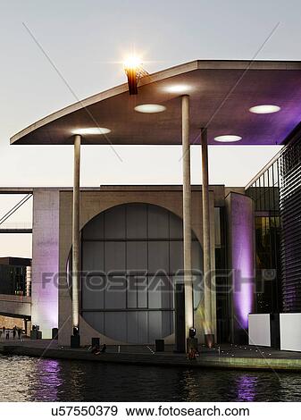 Stock Photo - Parliament building illuminated in evening, Berlin, Germany. Fotosearch