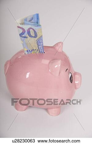 Piggy bank with a twenty euro note View Large Photo Image Stock Image - Piggy bank with a twenty euro note. Fotosearch