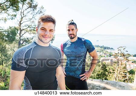 Portrait of two male runners in coastal park, Split, Dalmatia, Croatia View Large Photo Image Stock Image - Portrait of two male runners in coastal park, Split, Dalmatia, Croatia. Fotosearch