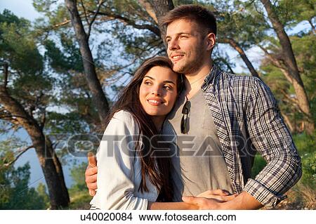 Picture - Romantic young couple in coastal forest, Split, Dalmatia, Croatia. Fotosearch
