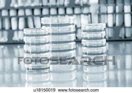 Stock Photo - Stacks of petri dishes. Fotosearch