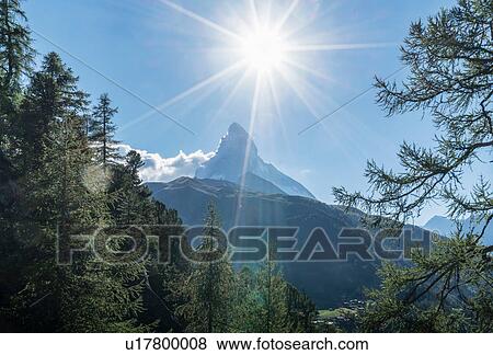 Sunlit view of Matterhorn, Zermatt, Canton Wallis, Switzerland View Large Photo Image Stock Photo - Sunlit view of Matterhorn, Zermatt, Canton Wallis, Switzerland. Fotosearch