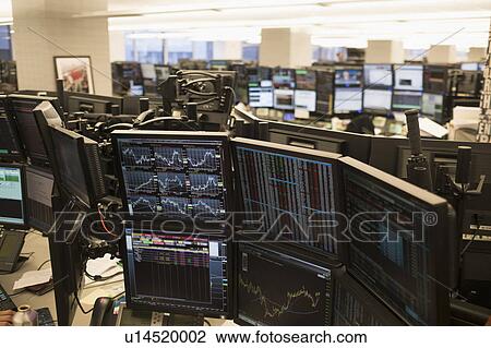 Trading floor with working computers View Large Photo Image Stock Image - Trading floor with working computers. Fotosearch