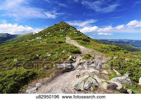 Stock Photograph - Ukraine, Ivano-Frankivsk region, Verkhovyna district, Carpathians, Chernohora, Mountain landscape on sunny day. Fotosearch