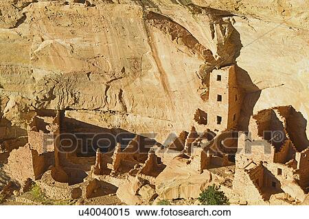 Stock Photography - USA, Colorado, Mesa Verde National Park, Ancient Pueblo Ruin on sunny day. Fotosearch