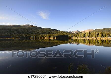 Picture - USA, Colorado, Mount Evans and forest reflecting in Echo Lake. Fotosearch