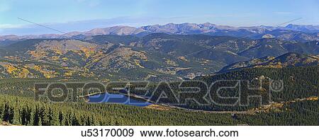 Stock Photo - USA, Colorado, Scenic view of Echo lake from Mount Evans. Fotosearch